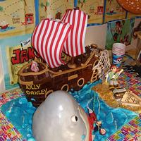 Jake and Captain Hook pirate ship &shark cake
