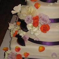 Fresh Flower Wedding Cake - Orange, Plum Colors
