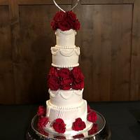 White Wedding with Swags & Red Roses