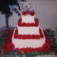 Square red rose wedding cake Buttercream