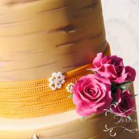 Rustic Wedding - Custom Lace on a Birch Cake with Burlap Ribbon