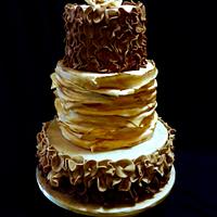 Brown and beige ruffle wedding cake