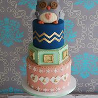 Parisian winter inspired theme owl 1st birthday cake