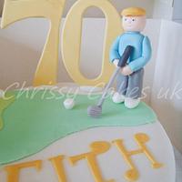 Golf themed 70th birthday, Dairy free chocolate cake.
