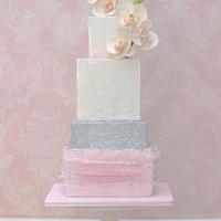 Soft pink ochids wedding cake