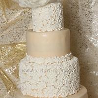 Lace and Peony Wedding Cake