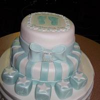 Baby Boy footprint Christening Cake