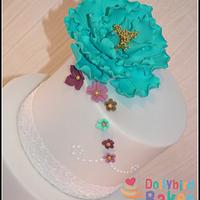 Peony & rose wedding cake