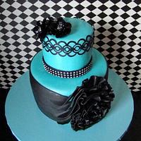 Ruffle technique done in black and teal . 