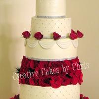 5 tier Bling and Roses Wedding Cake