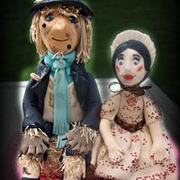 Worzel Gummidge and Aunt Sally Wedding cake toppers
