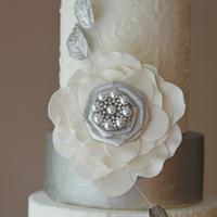White and Silver Bouquet Wedding Cake