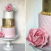 Gold, pink and white..