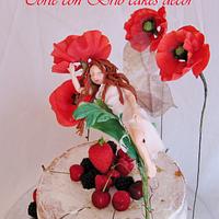naked cake with poppies