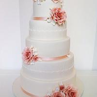 Roses and laces 5 tier Wedding Cake