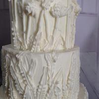 All White Buttercream Bas Relief Wedding Cake