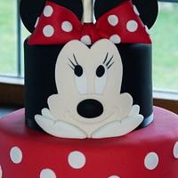 Red 3 tier Minnie Mouse cake