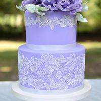 Purple peony wedding cake