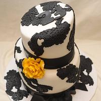 Old Topsy Turvy Black Lace and a Yellow Rose