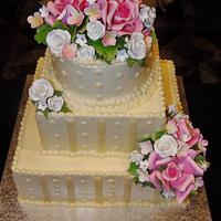 Pink & white floral wedding cake