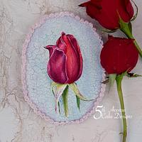 5th Avenue Red Rosebud with Cracked Glazed Background Cookie Art Course🍃🌹💞