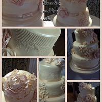 Three tier peony wedding cake