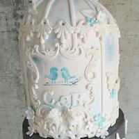 Navy and Teal Birdcage Wedding Cake