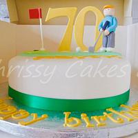 Golf themed 70th birthday, Dairy free chocolate cake.