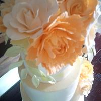 Yellow roses and peonies cake