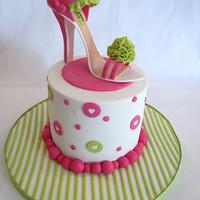 Lime green and Pink shoe on a 6 inch cake
