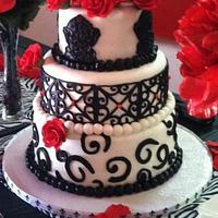 black, white , and red birthday cake