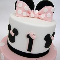 Simple Minnie Mouse 2 Tier Birthday Cake