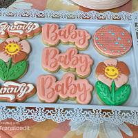 “Groovy Baby” themed baby shower cookies