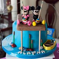 Fishing Mickey and Minnie Mouse Cake