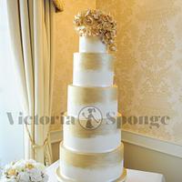 Golden Double Barrel Towering wedding cake!