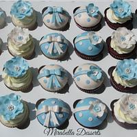 Blue and ivory confirmation cupcakes