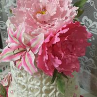 Three tier Wedding Cake with Gum Paste flowers