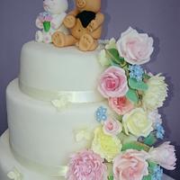 Bunny and Bear Flower Cascade Wedding Cake