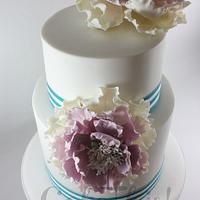 Pink Ombre Sugar Peony Wedding Cake