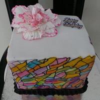 Stained Glass Painted Cake with Fantasy Peony