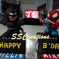 Batman and Spiderman Figurines Cake