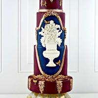 Burgundy, Navy, Gold Bas Relief Wedding Cake