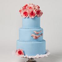 Teal and Pink Wedding Cake