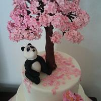 Torta fiori di pesco con panda