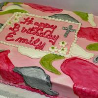 Pink camo cake in buttercream