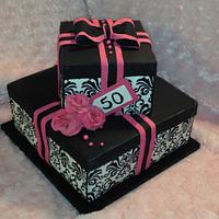 50th Box cake with damask print