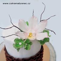 Birthday cake with cymbidium orchid 