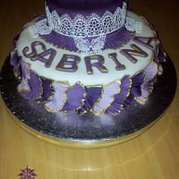 Ruffle Lace Purple Gold Cake