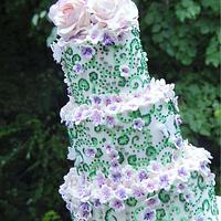 lime green and purple wedding cake