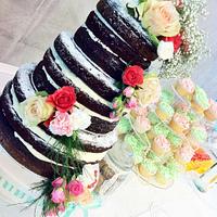 Vintage naked chocolate cake for pink and mint theme